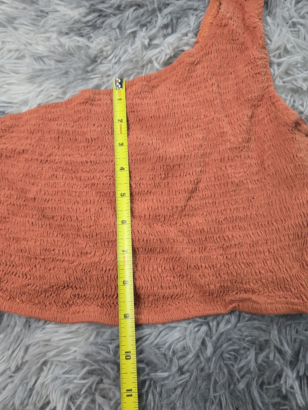 One-Shoulder Burnt Orange Textured Crop Top Size Medium - Picture 5 of 6